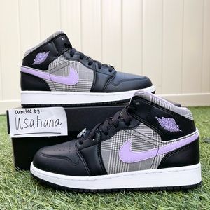 Nike Air Jordan 1 mid GS houndstooth shoes